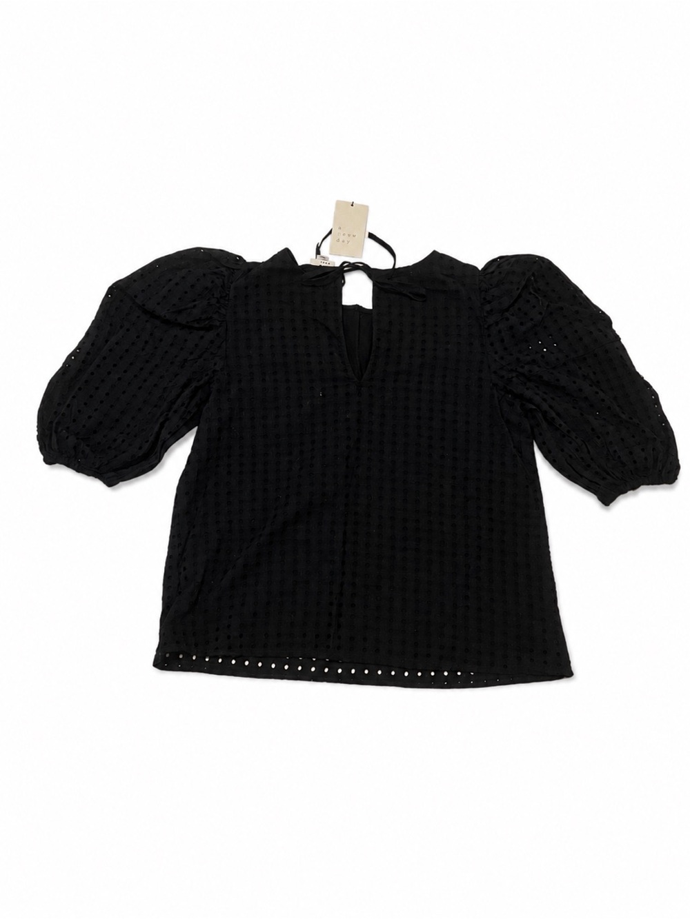 a new day Black Eyelet Puff-Sleeve Blouse
